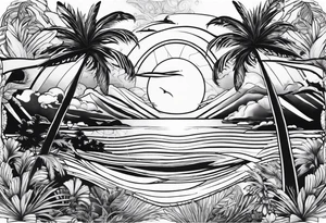Sunset on beach palm trees tattoo idea