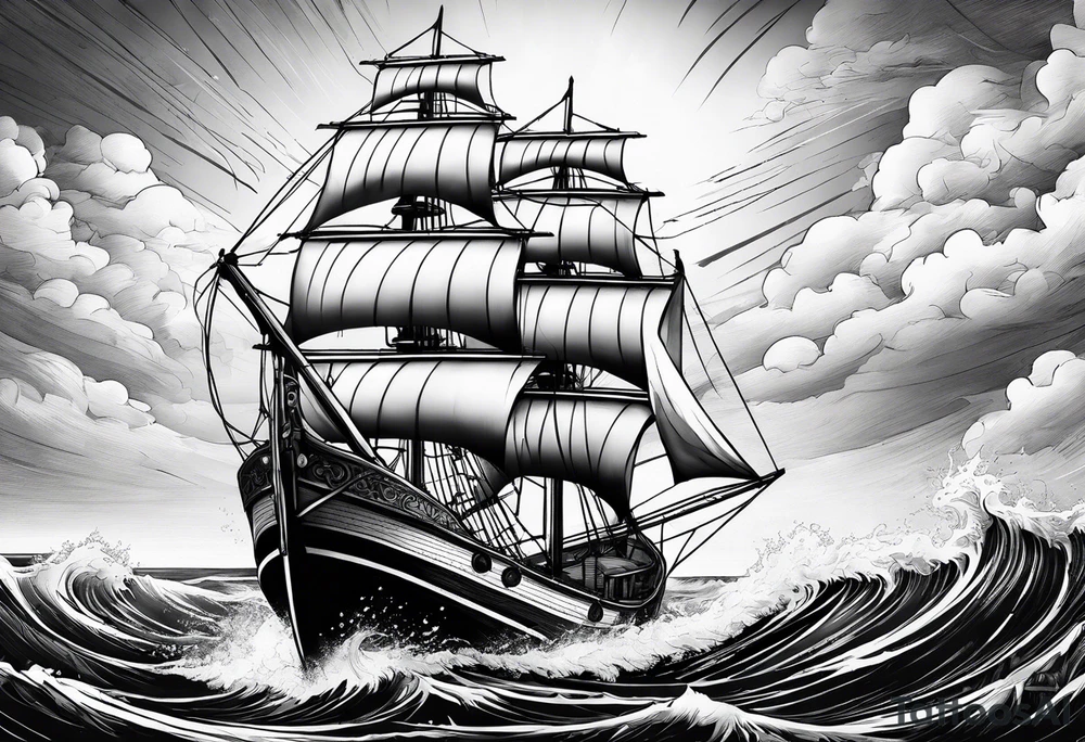 A small sailing boat in a storm leaning over tattoo idea