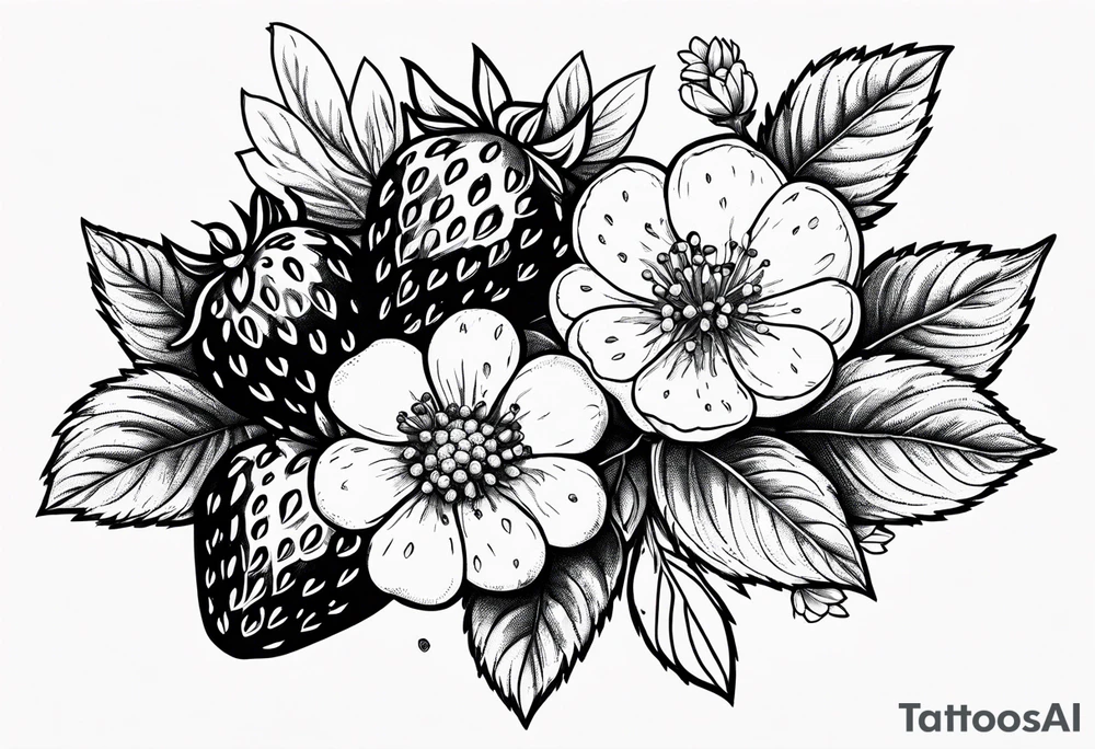 Strawberry and raspberries mixed with flowers tattoo tattoo idea