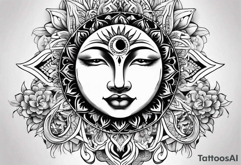Sun and moon sternum tattoo idea