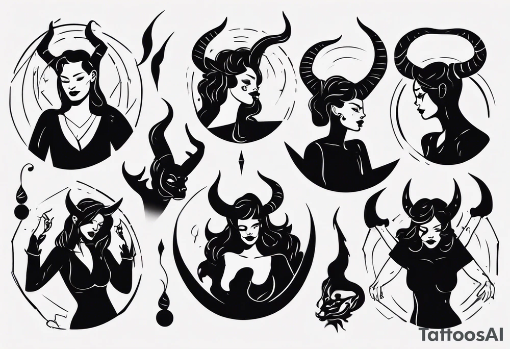 female dancing with devil horns tattoo idea