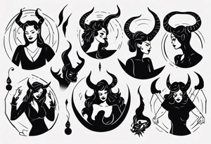 female dancing with devil horns tattoo idea