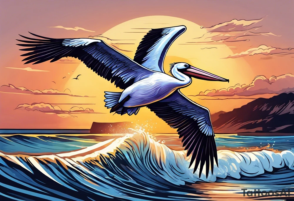 pelican, flying full speed, no background tattoo idea