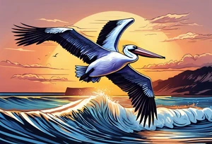 pelican, flying full speed, no background tattoo idea