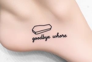 A peanut in a coffin with the words goodbye whore tattoo idea
