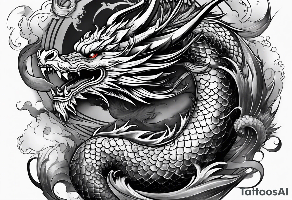 Traditional Dragon full body and smoke tattoo idea