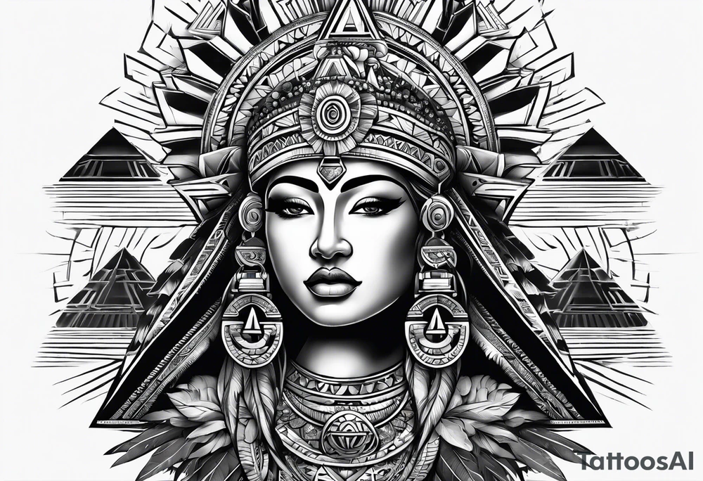 Aztec princess pyramid solar eclipse ollin symbol tattoo idea