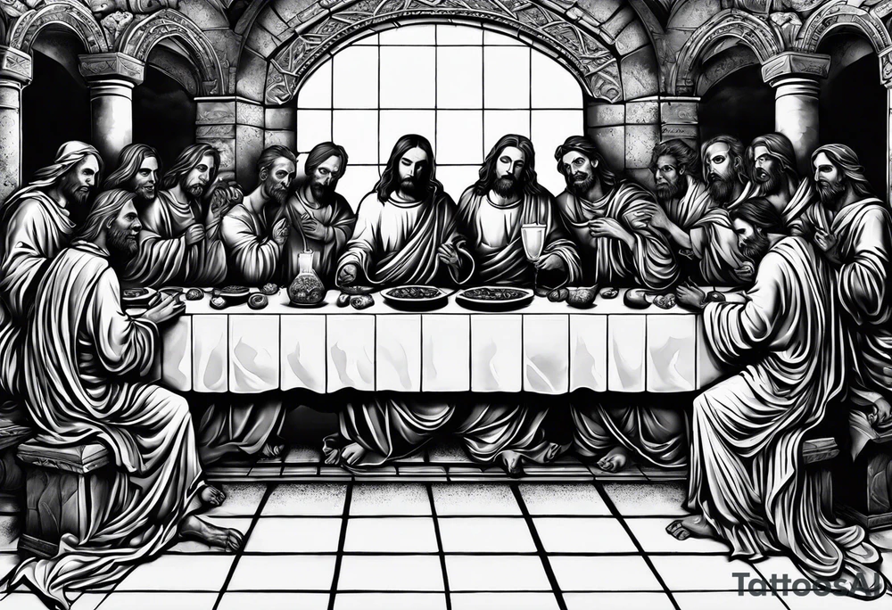 Last supper but everyone is undead, a demon or a skeleton tattoo idea