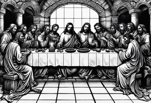 Last supper but everyone is undead, a demon or a skeleton tattoo idea