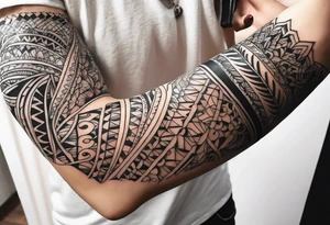 Left arm sleeve tattoo, tribal tattoo idea