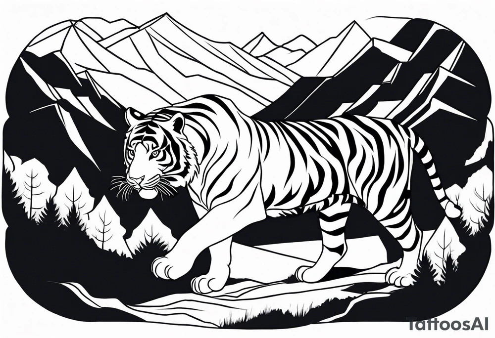 tiger in mountains tattoo idea