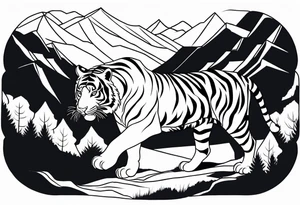 tiger in mountains tattoo idea