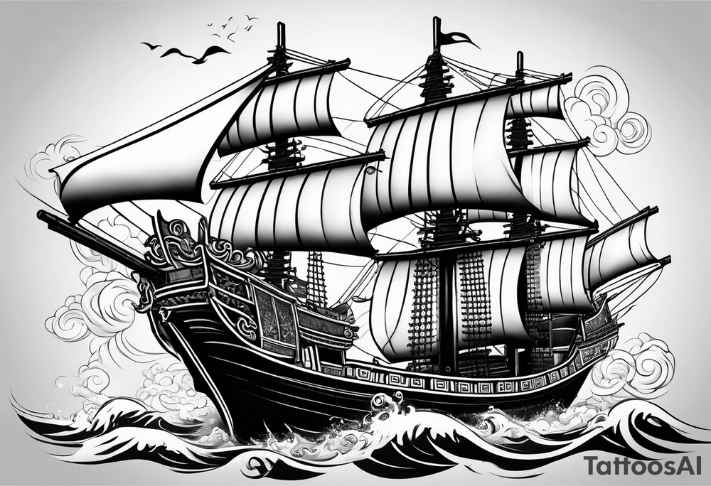 Chinese junk with lightning tattoo idea