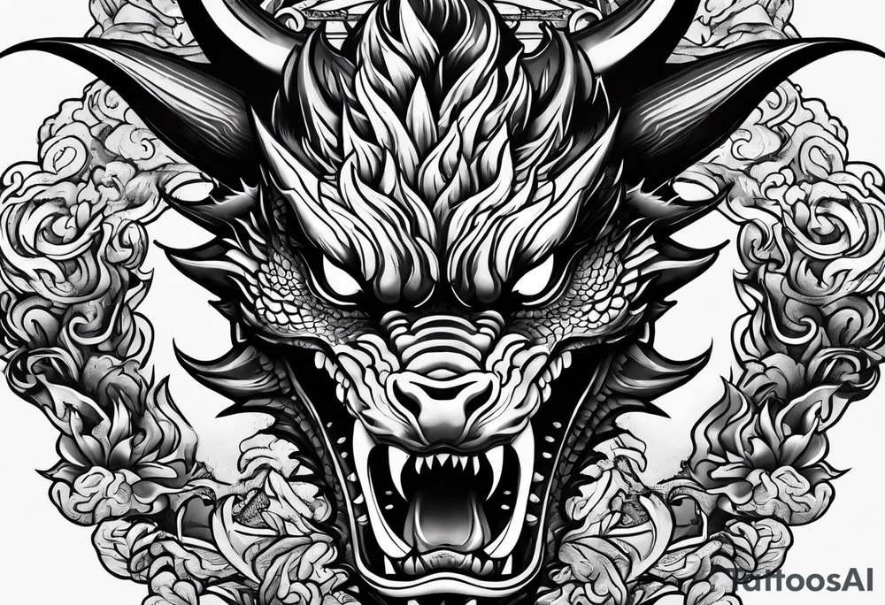 dragon mask fire tattoo idea