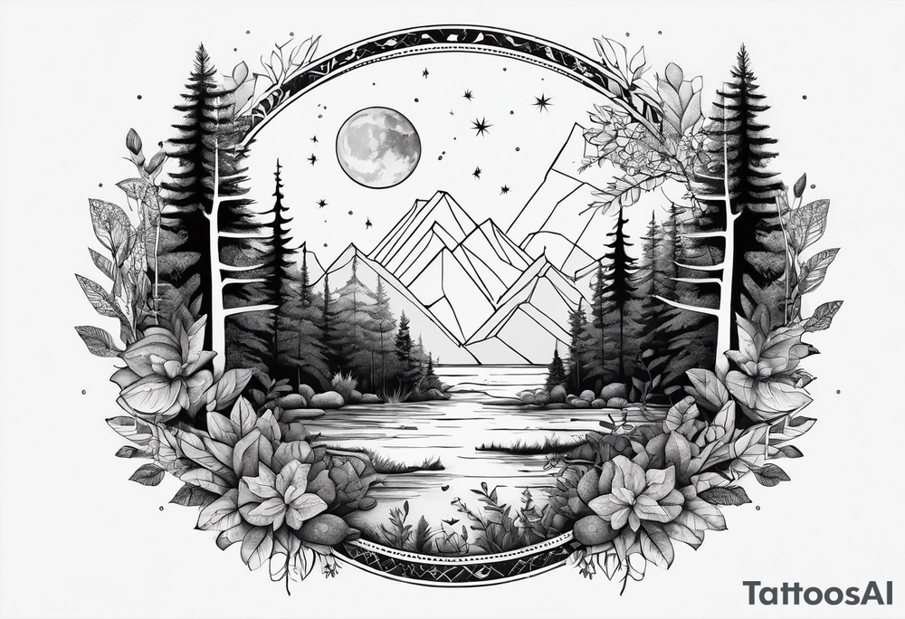 Forest floor with lunar cycle tattoo idea