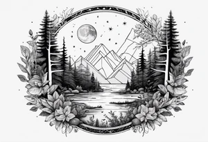 Forest floor with lunar cycle tattoo idea
