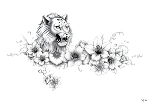 Forearm sleeve tattoo including lion clouds jasmine flower names dates covering the whole forearm tattoo idea