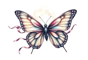 ethereal butterfly with flowing silk ribbons in moonlight tattoo idea