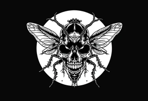 skull flies bug weird tattoo idea