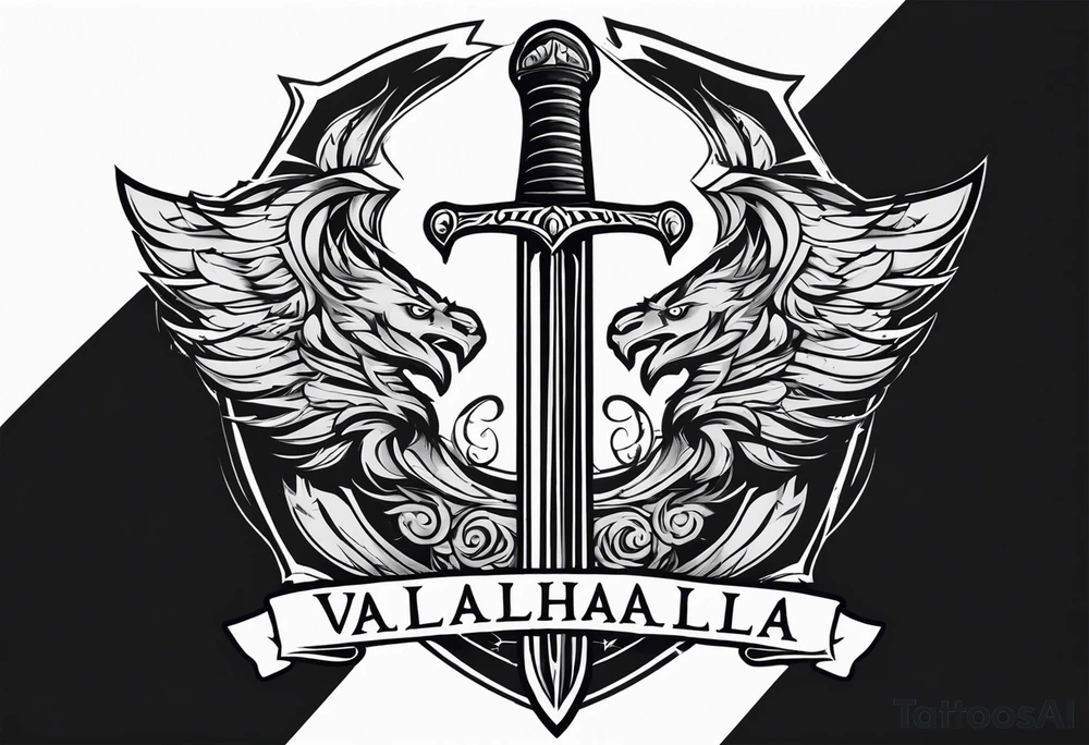 Valhalla fire sword shield warrior tattoo idea