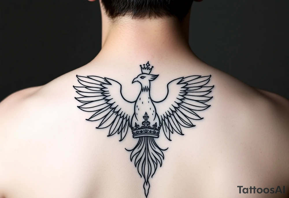 Minimal phoenix and crown tattoo idea