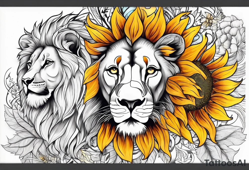 Lion top; sunflower bottom tattoo idea