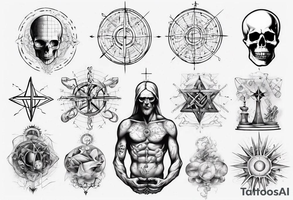 The study of human body and religion combined with emphasis on math and physics tattoo idea