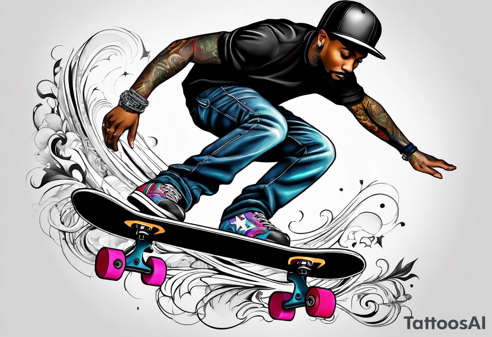 Black person skateboarding tattoo idea