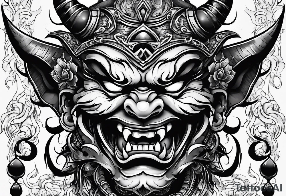 Evil oni mask tattoo idea