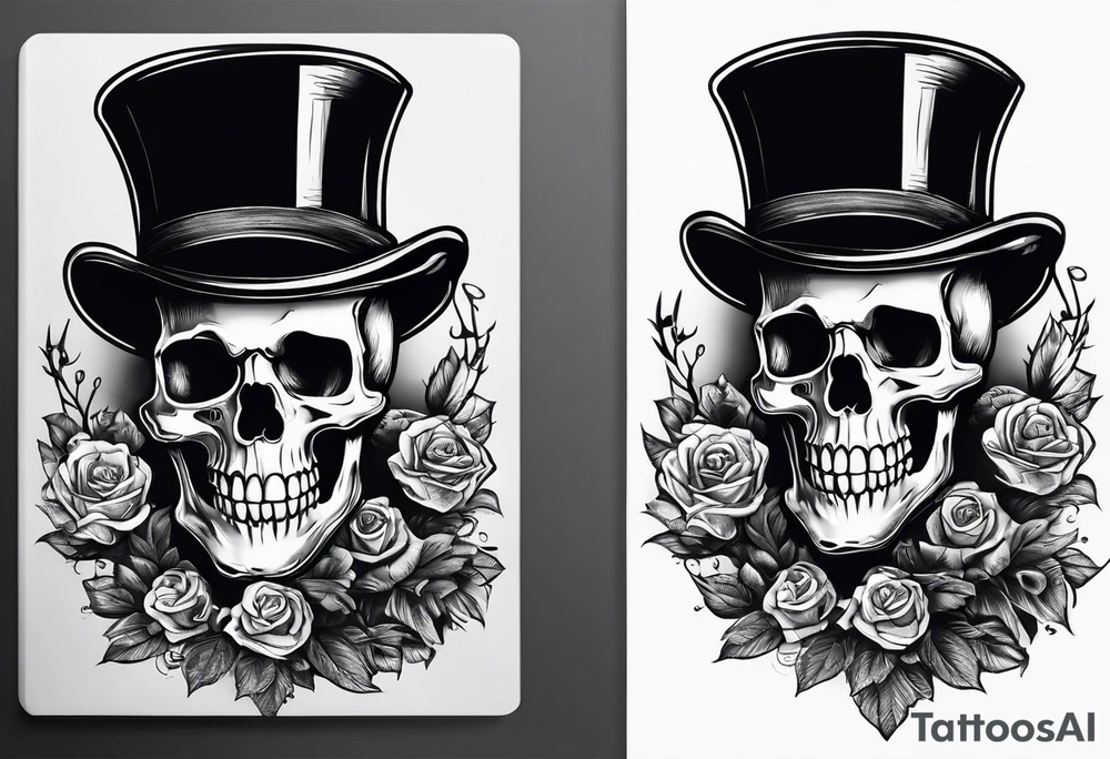 skeleton wearing a top hat holding a bible tattoo idea
