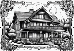 house with planet Earth inside tattoo idea