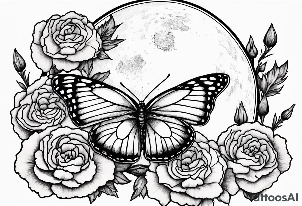 carnations blue butterfly moon tattoo idea