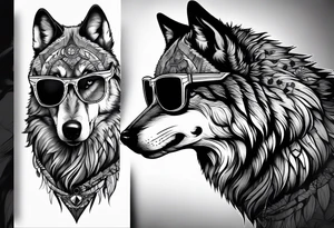Badass wolf wearing sunglasses
Dark woods
Mountain peaks
Sunset tattoo idea