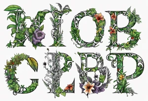 Words “Plant Powered” spelled out with plants and vines through out the words tattoo idea