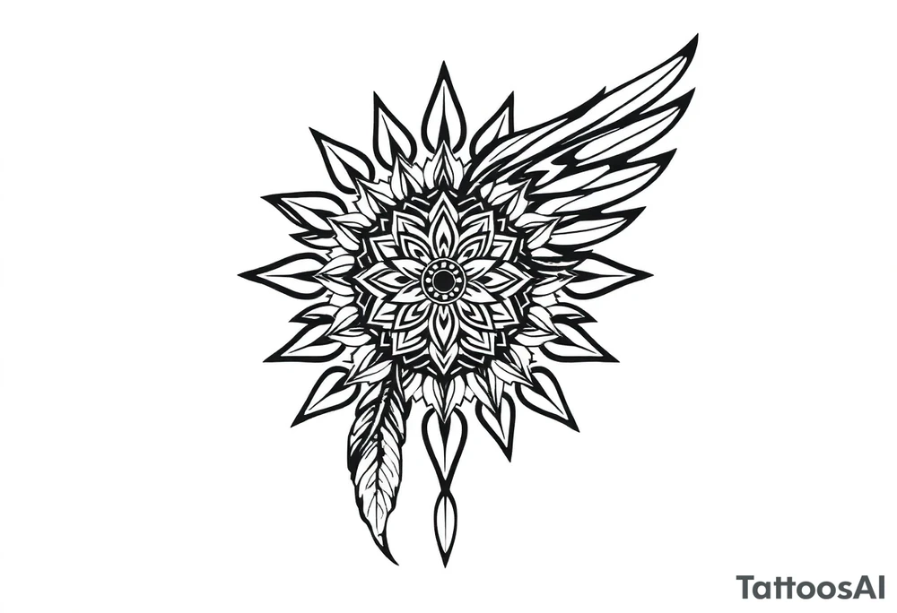 spiritual feather indian mandala shaman tattoo idea