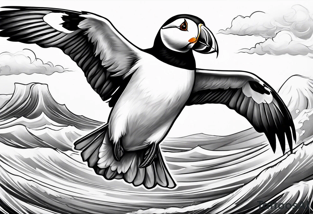 a flying puffin tattoo idea