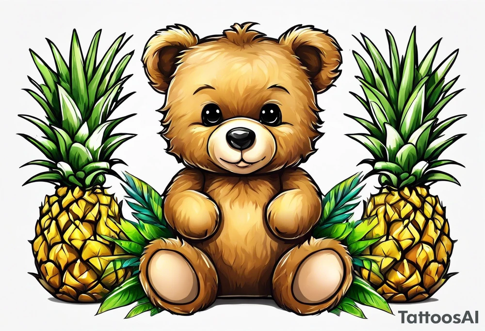 Teddy bear loves pineapple tattoo idea