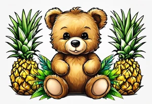 Teddy bear loves pineapple tattoo idea