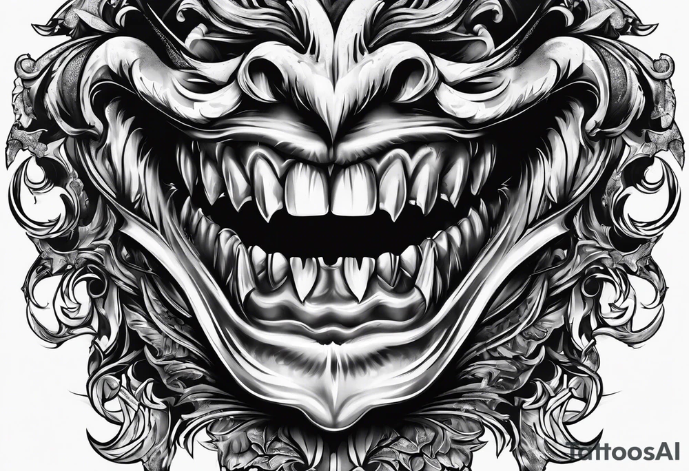 Bondage vampire teeth tattoo idea