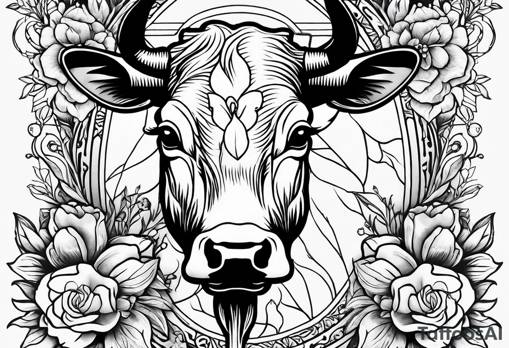 bluebonnet flowers and magnolia flowers with cow skull tattoo idea