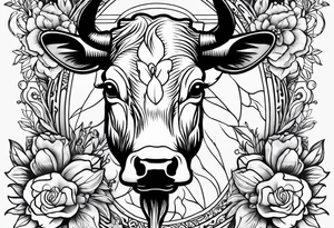 bluebonnet flowers and magnolia flowers with cow skull tattoo idea