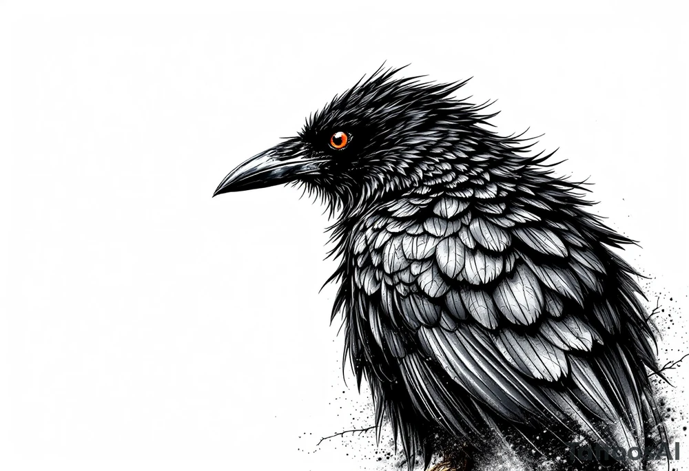 Black Raven on a branch looking over its shoulder tattoo idea