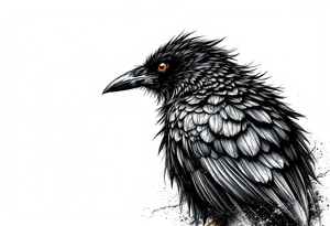 Black Raven on a branch looking over its shoulder tattoo idea