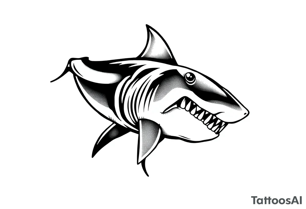 Masculine strong shark flowing tattoo idea