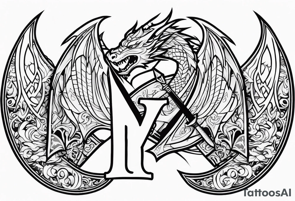 Valhalla sword shield dragon axe tattoo idea
