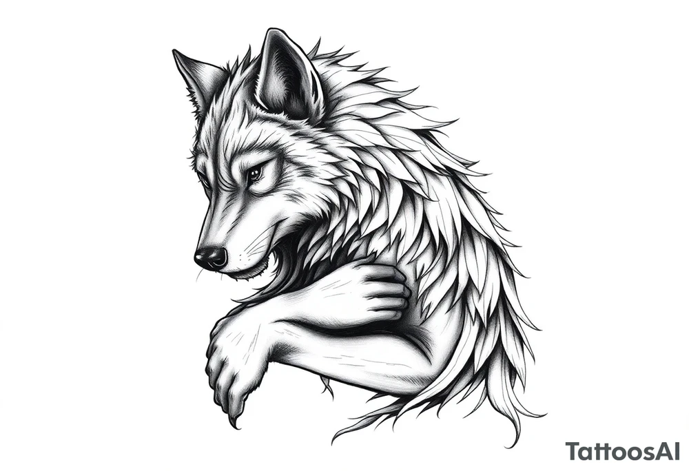 Big bad wolf hugging and puffing tattoo idea