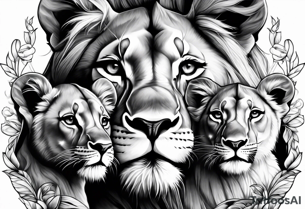 LIONESS WITH TWO CUBS tattoo idea