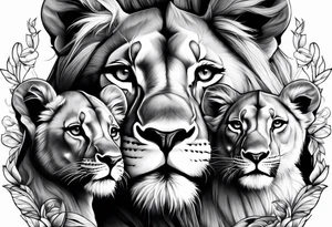 LIONESS WITH TWO CUBS tattoo idea