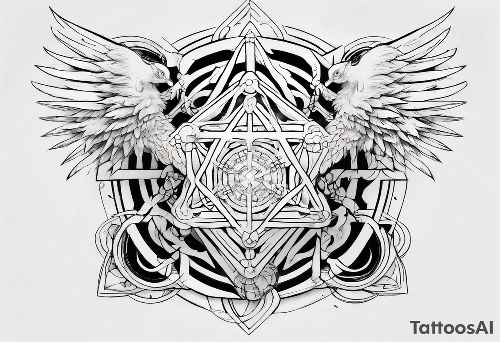 sacred geometry Metatron's cube with phoenix Sleeve for woman's arm tattoo idea