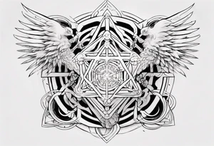 sacred geometry Metatron's cube with phoenix Sleeve for woman's arm tattoo idea